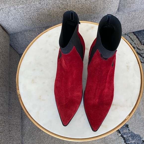 Rag & Bone Brynn Red Suede Heeled Chelsea Ankle Boots Women’s Size 37 US 7 - Picture 3 of 5
